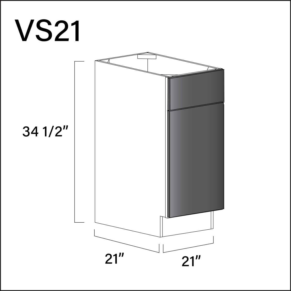 Glossy Gray Frameless Vanity Sink Base Cabinet - 21" W x 34.5" H x 21" D