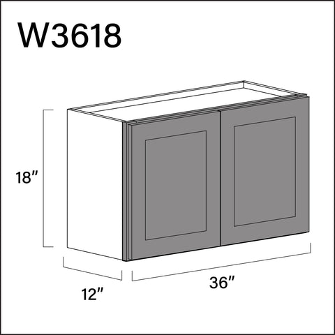Earth Grey Shaker Double Door Wall Cabinet - 36" W x 18" H x 12" D