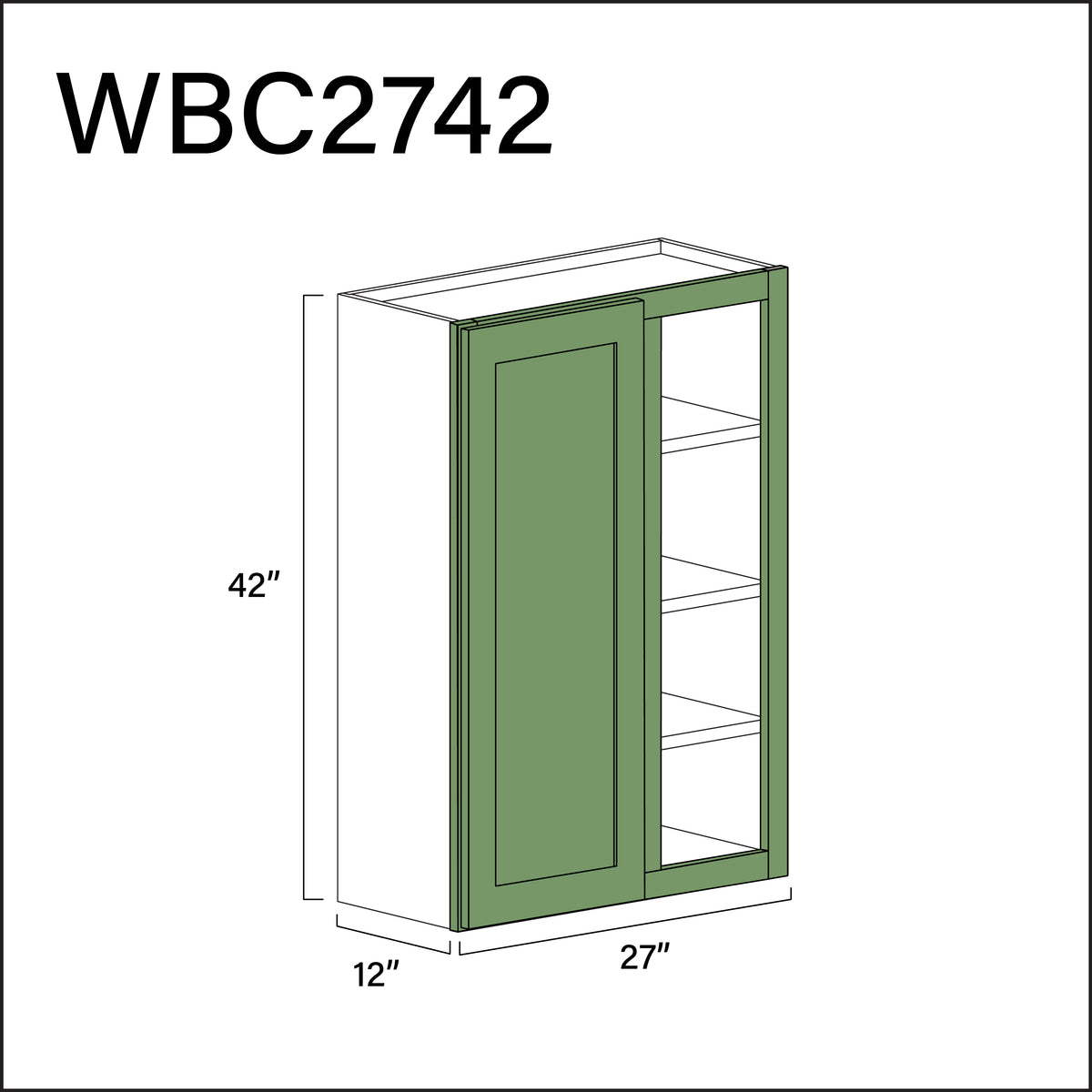 Emerald Green Shaker Wall Blind Corner Cabinet - 27" W x 42" H x 12" D