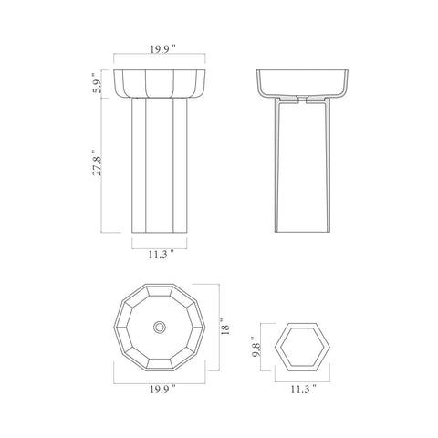 Arba 34" Tall Solid Surface Basin Pedestal Sink in Matte White