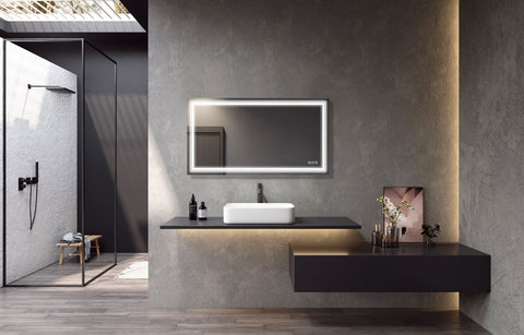 Arba 55" x 30" Frameless Rectangular Anti-Fog Adjustable LED Light Bathroom Vanity Mirror With Aluminum Alloy Back Frame