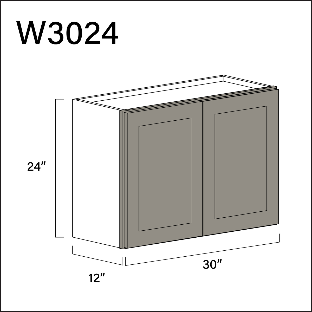 Dark Taupe Shaker Double Door Wall Cabinet - 30" W x 24" H x 12" D
