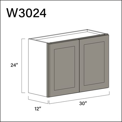 Dark Taupe Shaker Double Door Wall Cabinet - 30" W x 24" H x 12" D