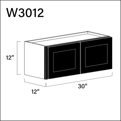 Black Shaker Double Door Wall Cabinet - 30" W x 12" H x 12" D