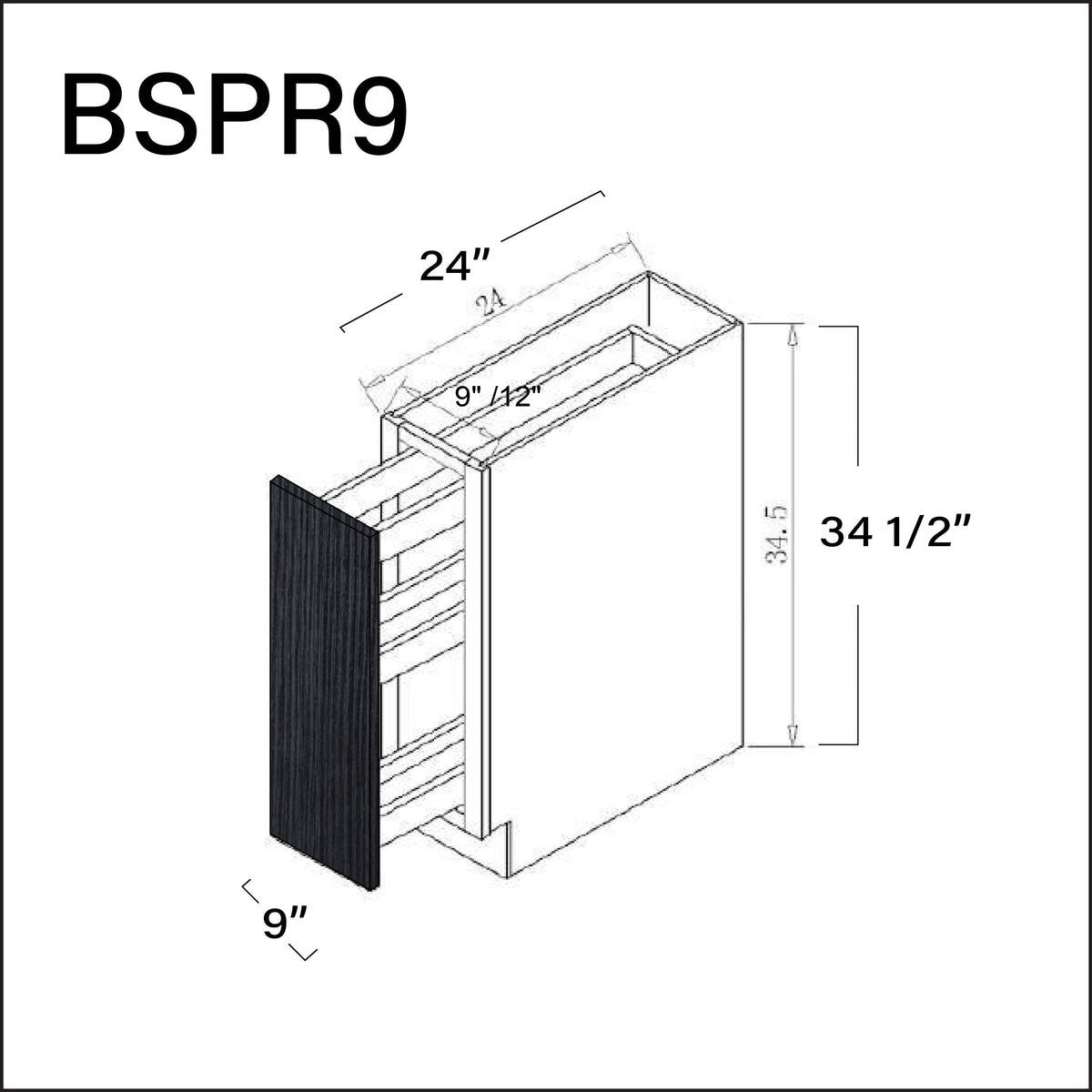 Darkwood Frameless Base Spice Rack Cabinet - 9" W x 34.5" H x 24" D