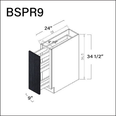 Darkwood Frameless Base Spice Rack Cabinet - 9" W x 34.5" H x 24" D