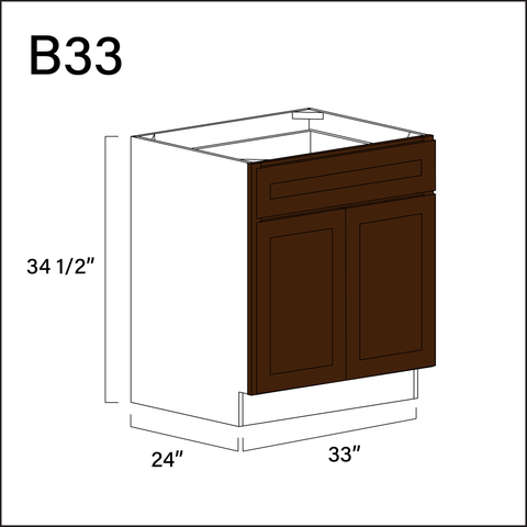 Espresso Shaker 1 Drawer 2 Door Kitchen Base Cabinet - 33" W x 34.5" H x 24" D
