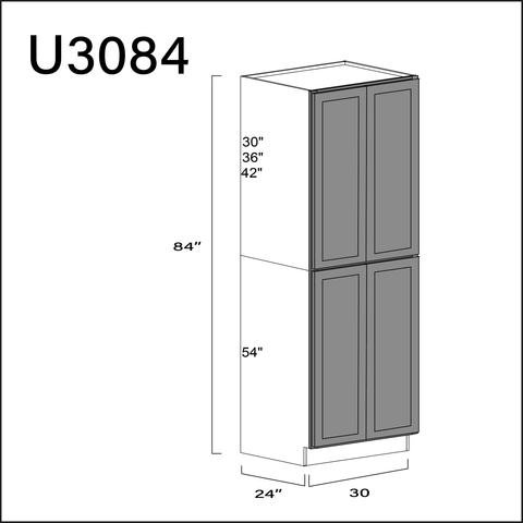 Earth Grey Shaker Double Door Pantry Cabinet - 30" W x 84" H x 24" D