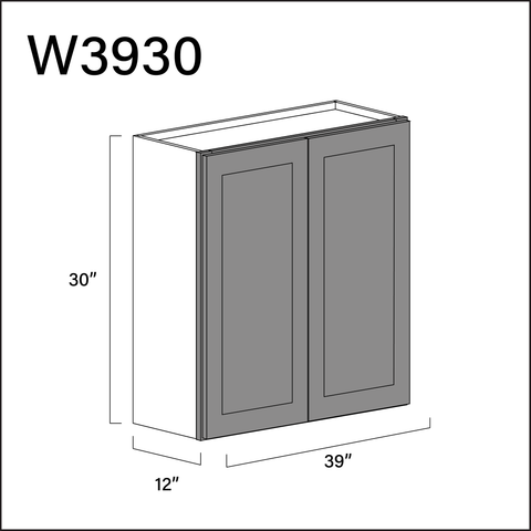 Earth Grey Shaker Double Door Wall Cabinet - 39" W x 30" H x 12" D