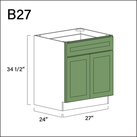Emerald Green Shaker 1 Drawer 2 Door Kitchen Base Cabinet - 27" W x 34.5" H x 24" D