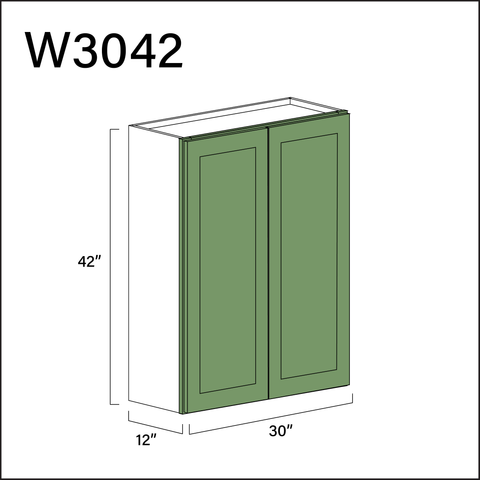 Emerald Green Shaker Double Door Wall Cabinet - 30" W x 42" H x 12" D
