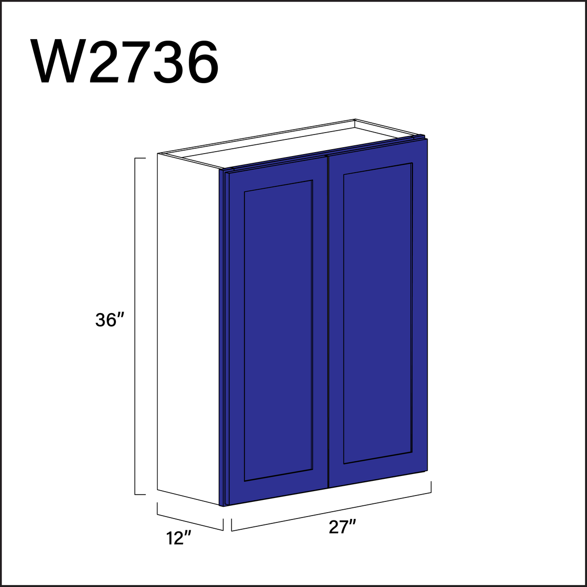 Royal Blue Shaker Double Door Wall Cabinet - 27" W x 36" H x 12" D
