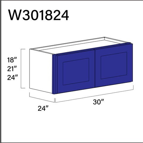 Royal Blue Shaker Wall Bridge Double Door Cabinet - 30" W x 18" H x 24" D