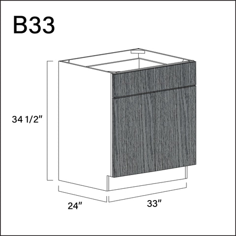 Textured Gray Frameless 1 Drawer 2 Door Kitchen Base Cabinet - 33" W x 34.5" H x 24" D