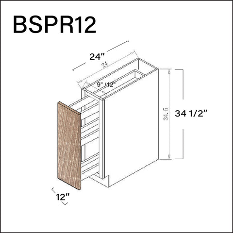 Textured Oak Frameless Base Spice Rack Cabinet - 12" W x 34.5" H x 24" D