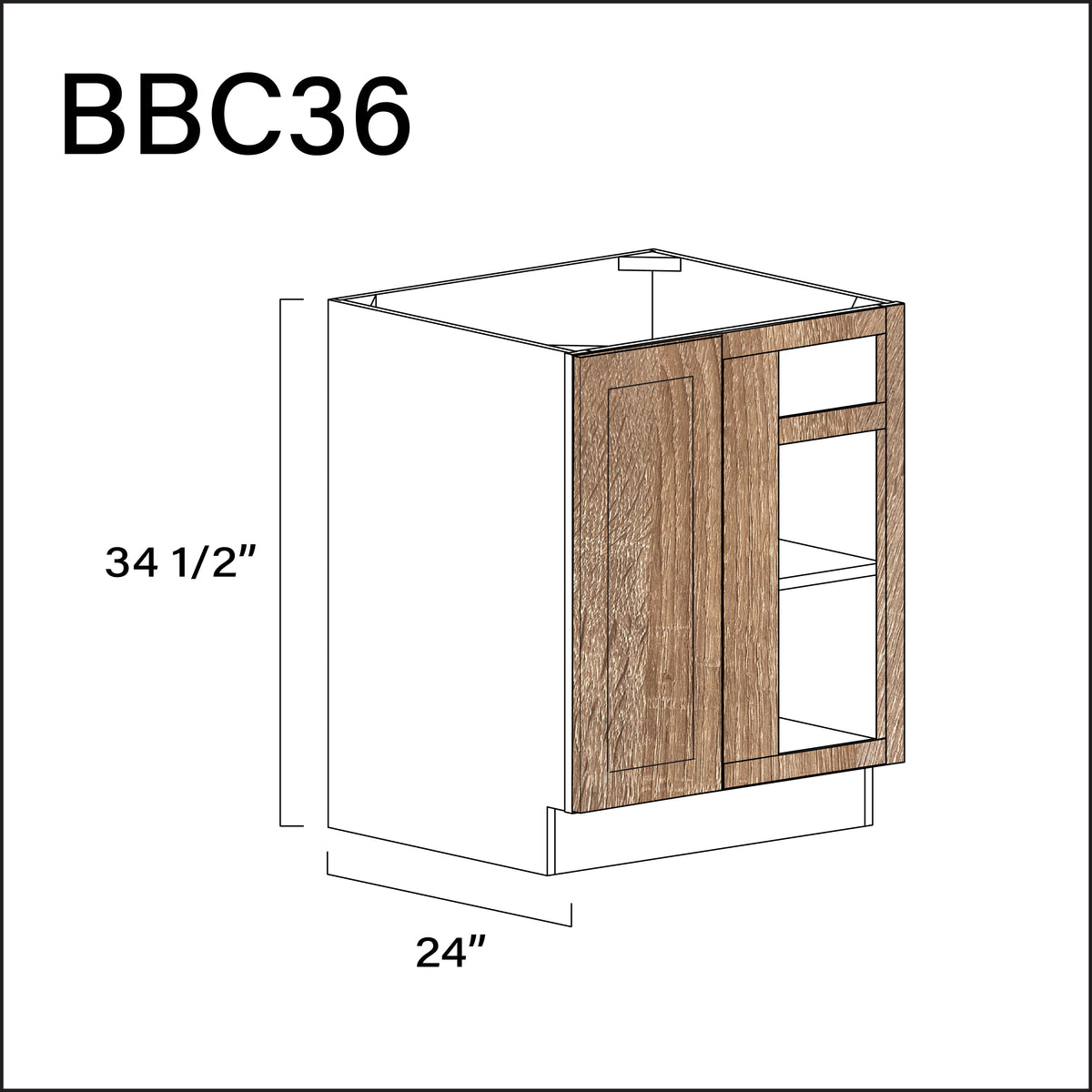 Textured Oak Shaker Base Blind Corner Cabinet - 27" W x 34.5" H x 24" D