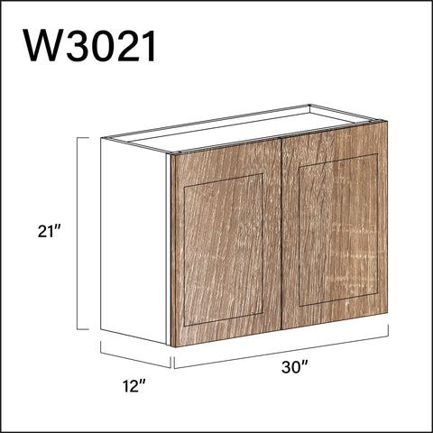 Textured Oak Shaker Double Door Wall Cabinet - 30" W x 21" H x 12" D